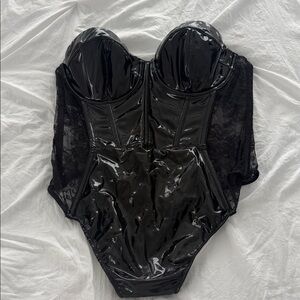 Victoria's Secret Black Lace Bustier with Gold Zip size large